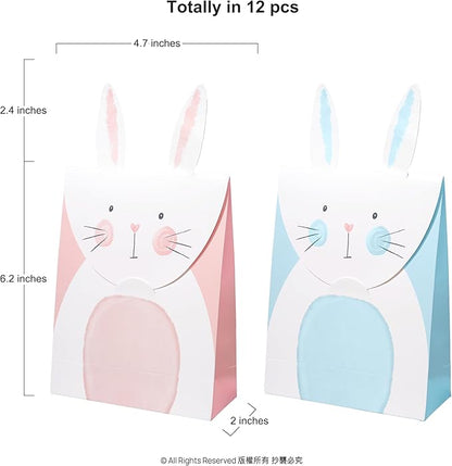 Cheerland Bunny Party Favor Bags for Bunny Birthday Decoration Easter Baby Shower Party Favors Blue and Pink Goodie Bag Rabbit Birthday and Garden Spring Tea Rabbit Party Supply - Pack of 12