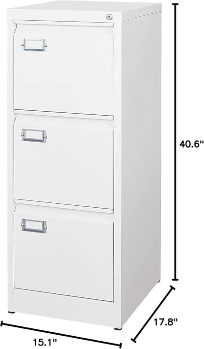 3 Drawer File Cabinet with Lock Metal Vertical File Storage Cabinet Office Home Steel Vertical File Cabinet for A4 Legal/Letter Size Narrow File Cabinet Locked,Assembly Required