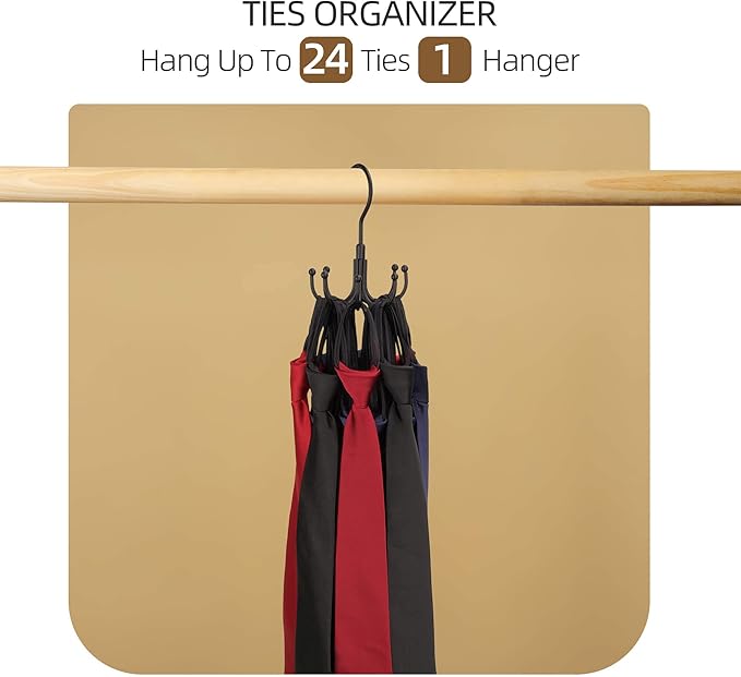 ZEDODIER Belt Organizer for Closet, Heavy-Duty Rotating Belt Hanger Rack Holds up to 24 Belts, Hanging Space Saving Metal Belt Holder for Closet Storage, Black