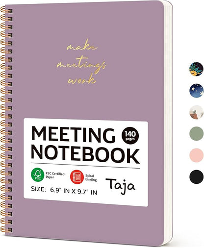 Taja Meeting Notebook for Work Organization - Work notebook with action items, Meeting Minutes Planner Notebook, Perfect Office Supplies for Men & Women - Purple
