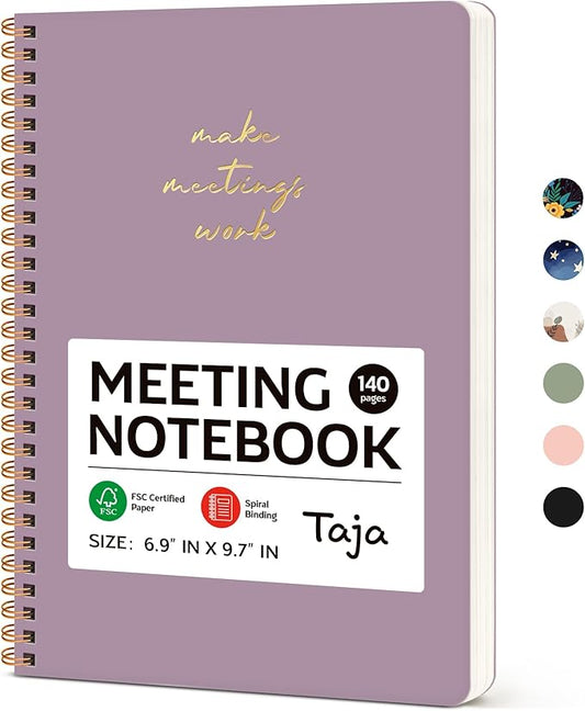 Taja Meeting Notebook for Work Organization - Work notebook with action items, Meeting Minutes Planner Notebook, Perfect Office Supplies for Men & Women - Purple