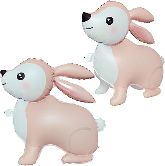 Pink Bunny Foil Animal Balloons Kids Baby Shower Birthday Party Supplies Children Jungle Themed Decorations Woodland Safari Animal Balloons, Thanksgiving Christmas New Year Party Photo Props 2Pcs