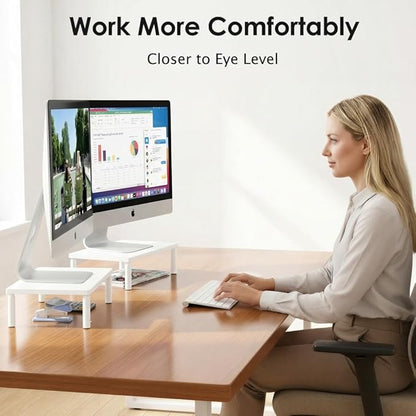 OPNICE Monitor Stand Riser for Desk, Adjustable Computer & Laptop Stand, Desk Organizer for Monitor, Laptop, PC, Printer, Office Desk Accessories for Home & Office, White Wood