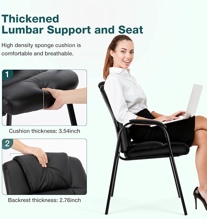 OLIXIS Waiting Room Chairs Set of 4, Leather Office Desk Reception Guest Stationary Side Chair with Padded Arms for Home Conference Lobby Area Meeting Church Medical Clinic Elderly Student