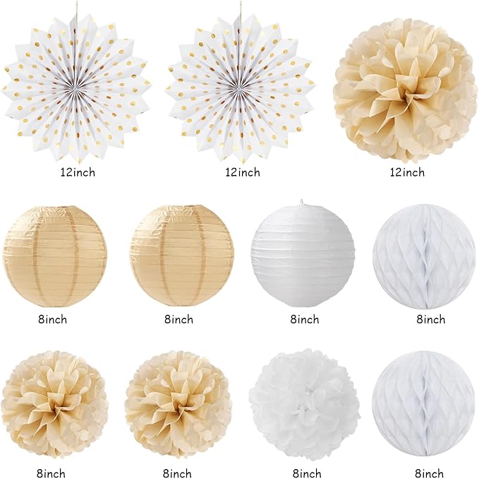 White Champagne Gold Boho Bachelorette Party-Decorations - 21pcs Women Bridal Shower Banner Garland,Bride To Be Paper Streamers Lanterns,Flower Tissue Pom Poms Fan Favors Wedding Decor Huglony