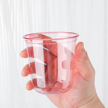 50pcs 12oz Disposable Stemless Glasses,PET Disposable Drinking Cups,Cold Party Clear Plastic Wine Glasses for Parties Birthday,Wedding,Meeting,Christmas Party Supplies. (Pink)