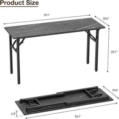 TEMI Small Computer Desk Folding Table - 55.1" Foldable Office Desk, No Assembly, Perfect for Small Spaces in Bedroom, or Apartment, Portable Mini Desk or Study Table Compact Design, Marble Greige