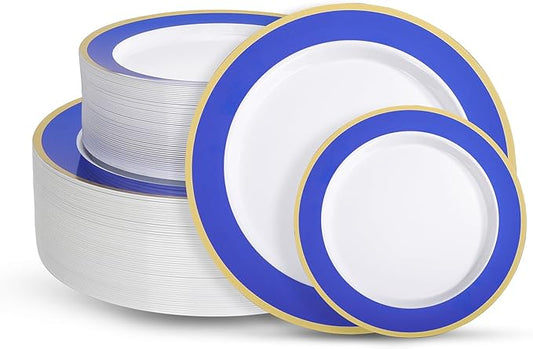 100Pack Plastic Plates Disposable Heavy Duty for Christmas Include 50PCS 10.25inch Dinner plates and 50PCS 7.5inch Dessert Plastic Plates for Party Wedding Birthday New Year