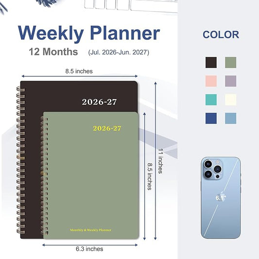 Planner 2026-2027, Weekly and Monthly Academic Year Calendar Planner, July 2026 - June 2027, Daily Agenda Book for Office School Supplies, A5(6.3'' x 8.5'')