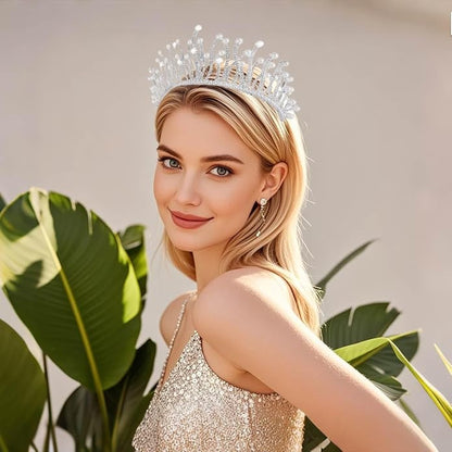 Kamirola - Baroque Wedding Crown Pearl Bride Tiaras Crystal Crown and Tiaras Flower Bridal Headpieces for Women and Birthday Prom Pageant Party Halloween… (Silver AB)