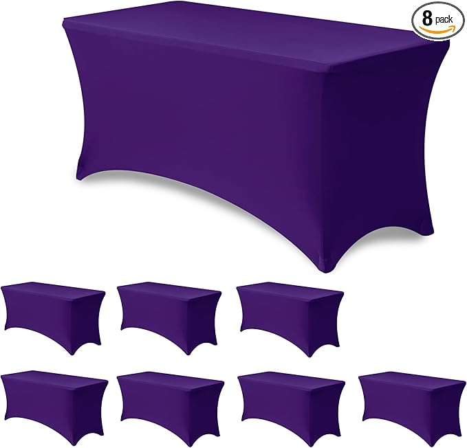 4ft Table Cloth for Rectangle Table-8 Pack Dark Purple Spandex Table Covers-Fitted Stretch Tableclothes Protector for for Party, Vendor Booth Display, Banquet Buffet Event, Craft Trade Show