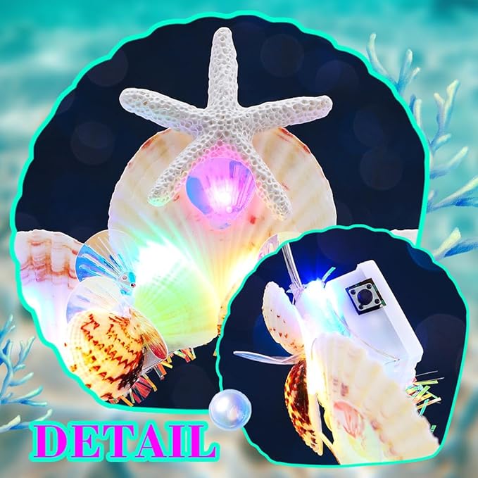 ACEDRE Light Up Mermaid Crown Shell Headband Starfish Costume Hair Accessories for Women