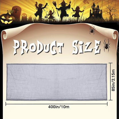 400" x 85" Halloween Creepy Cloth Decoration,Large Grey Spooky Fabric Cloth Scary Gauze Cheesecloth for Haunted House Halloween Party Yard Wall Indoor Outdoor Decor