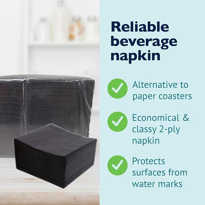 Morcon Valay Beverage Napkins, 2-Ply Paper Napkins for Food and Drink Service, Perfectly Sized Commercial Black Napkins | 4 Packs of 250 Napkins, 1000 Pcs Total