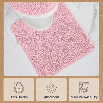 GORILLA GRIP Bathroom Rug Sets, Soft Chenille 2 Piece Area Rugs Set, Toilet Base Mat and 30x20 Carpet, Absorbent Microfiber Washable Mats Dry Quickly, Home Décor and Bath Room Accessories, Lt Pink