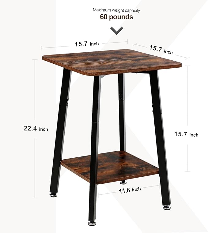 King Oasis Set of 2 2-Tier End Tables, Wooden Side Tables with Storage Shelves, Sturdy Couch Sofa Side Tables for Living Room Bedroom,Brown