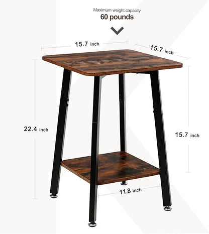 King Oasis 2-Tier End Table, Wooden Side Table with Storage Shelf, Sturdy Couch Sofa Side Table for Living Room Bedroom,Brown