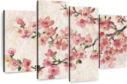 Elephant Stock Cherry Blossom Composition I Wall Art - Horizontal Canvas - 4-Piece Living Room Wall Decor - Branch Painting Canvas Print - Pink and Green Decor for Wall by Tim O'Toole - 43" X 27"