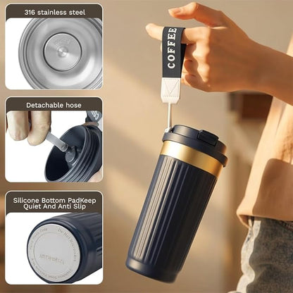 Vacuum-Insulated Stainless Steel Travel Coffee Mug, Leak-Proof Reusable Coffee Cup with Lid-Keeps Drinks Hot & Cold for Hours, Durable Double Wall Tumbler for Men & Women (5th-Dark Blue, 18OZ)