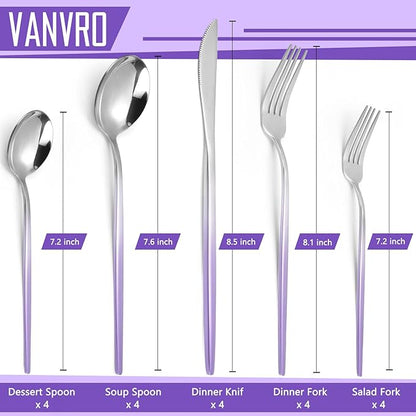 Gradient Purple Silverware Set, 20-Piece Stainless Steel Flatware Cutlery Set, Kitchen Utensil Set Service for 4, Include Knife/Fork/Spoon, Mirror Polished, Dishwasher Safe
