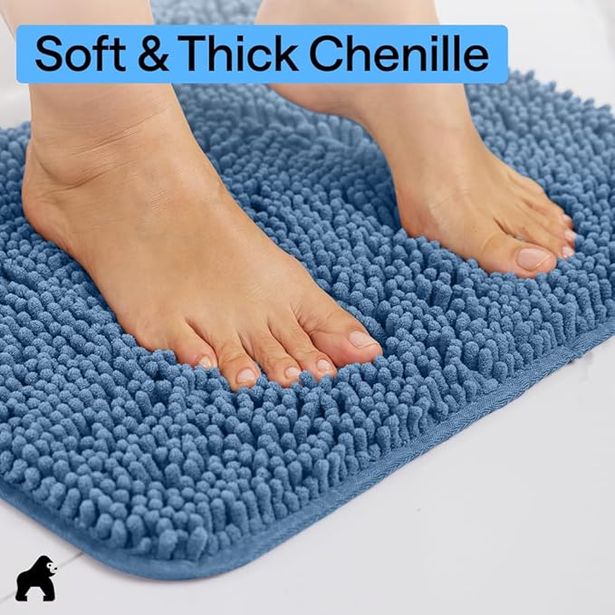 GORILLA GRIP Bathroom Rug Sets, Soft Chenille 2 Piece Area Rugs Set, Toilet Base Mat and 30x20 Carpet, Absorbent Microfiber Washable Mats Dry Quickly, Home Décor and Bath Room Accessories, Blue