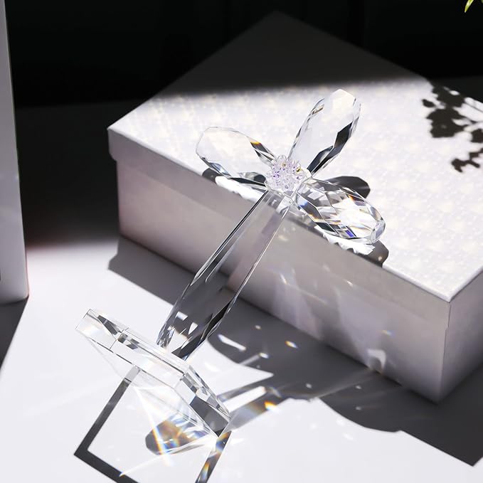 YWHL Crystal Standing Cross Decor, Religious Gifts for Women Men, Handmade Glass Holy Cross Collectible Figurines for Home Decoration, Easter Christmas Decoration for Pary