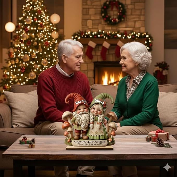 NAZENTI Personalized Gnome Couple Figurine, Growing Old Together Since 1988, Custom Fall, Personalized Family Keepsake, Unique Anniversary for Couple, Custom Gnome Ornament