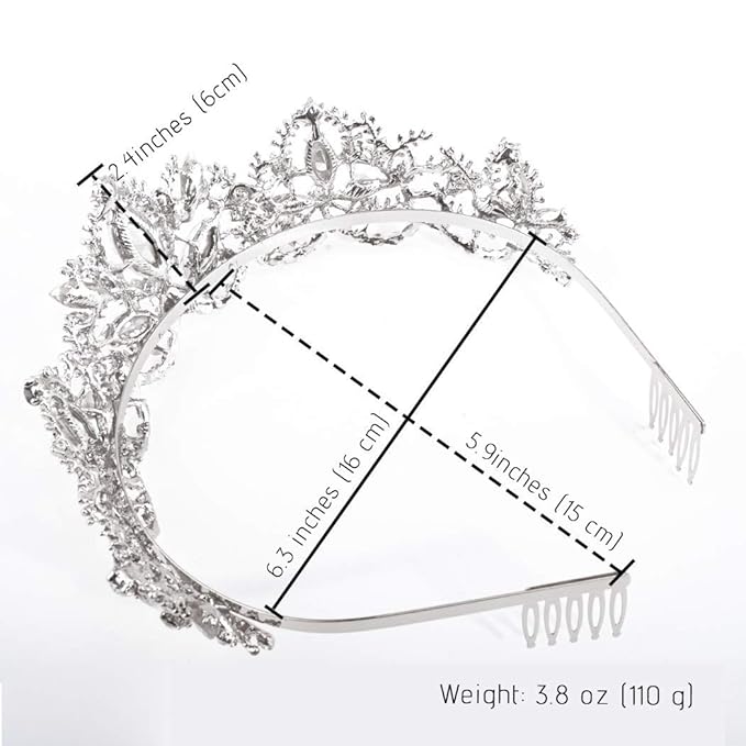 Silver Tiara and Crowns for Women Rhinestone Queen Tiara for Girls Princess Crown with Comb Birthday Headbands Hair Accessories for Wedding Prom Bridal Party Halloween Costume Gift