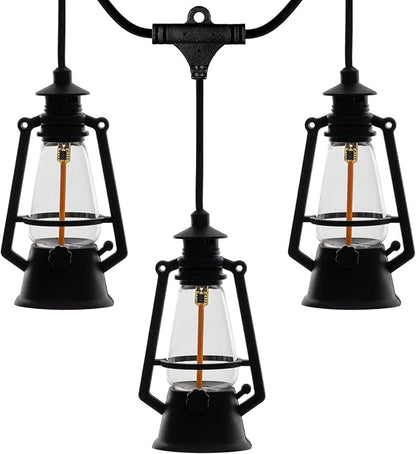 10 Light LED Flicker Flame Plastic Oil Lamp String Set, 20ft Black Wire – Indoor/Outdoor Vintage Flame Effect