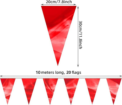 130FT Red Glitter Triangle Pennant Banner Flag Metallic Bunting Fabric Garland for Christmas Graduation Wedding Engagement Anniversary Bachelorette Birthday Bridal Shower Valentine's Party Decor