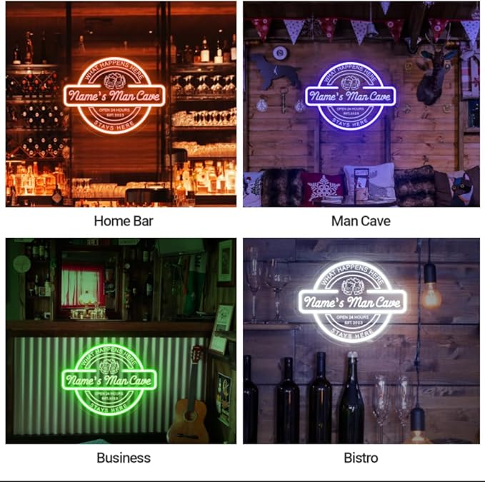 Custom Bar Neon Sign for Man Cave Wall Decor, Personalized Man Cave LED Neon Lights Gifts for Men Dad, 3D Art Customizable Home Bar Light Up Signs for Pub Game Room Bistro Basement Party Decoration