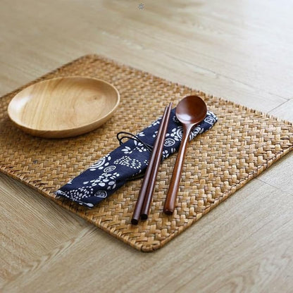 6 Pack Woven Placemats, Rectangular Rattan Place mats, Natural Seagrass Placemats, Farmhouse Wicker Table Mats for Dining Table