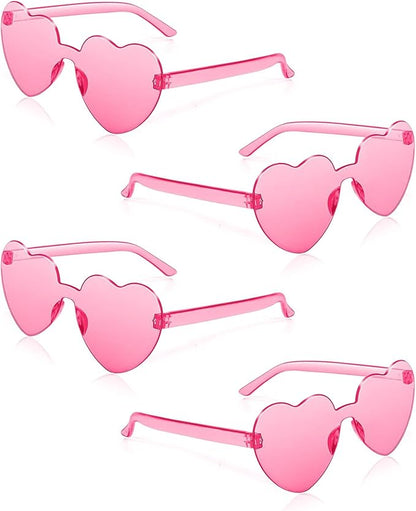 4 Pairs Heart Sunglasses for Women Bulk Transparent Pink Heart Shaped Sunglasses Bachelorette Party Glasses Fun Glasses for Party Favor to Add A Splash of Fun And Style
