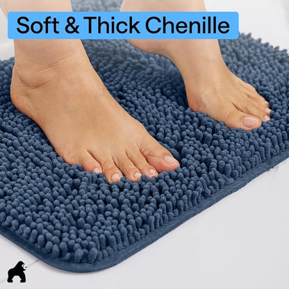 GORILLA GRIP Bathroom Rug Sets, Soft Chenille 2 Piece Area Rugs Set, Toilet Base Mat and 30x20 Carpet, Absorbent Microfiber Washable Mats Dry Quickly, Home Décor and Bath Room Accessories, Navy Blue