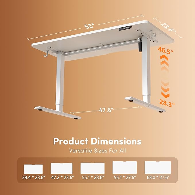 FEZIBO 55 x 24 Inchs Electric Standing Desk, Height Adjustable, Sit Stand Up, Computer Office Desk with Splice Board, White Frame/White Top