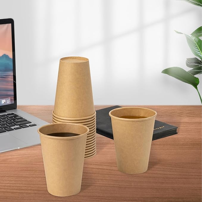 RACETOP [300 Pack] 12 oz Coffee Cups, Disposable Coffee Cups, Kraft Paper Cups, Hot Cups Unbleached for Home, Stores, Cafes, Office