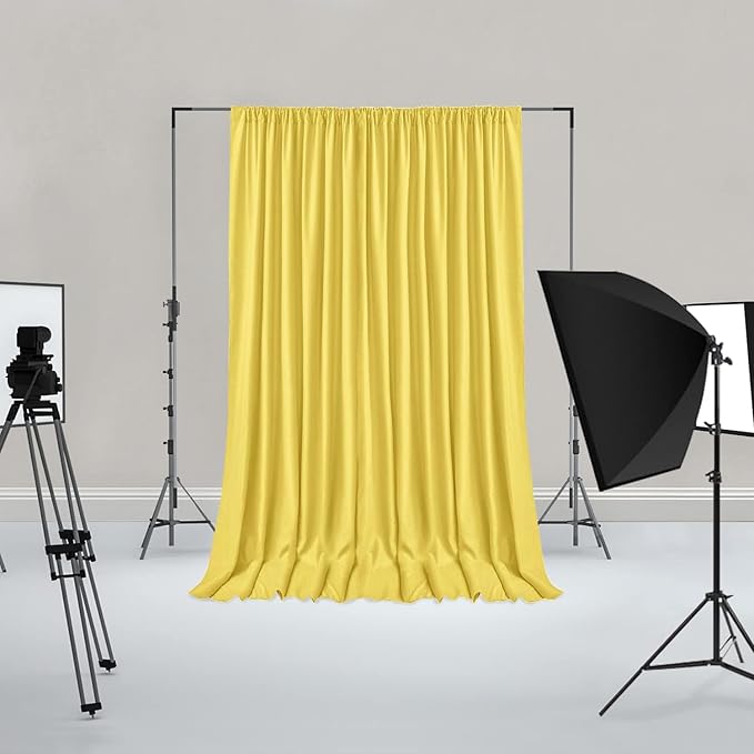 Hiasan Yellow Backdrop Curtains for Parties, Polyester Photography Backdrop Drapes for Family Gatherings, Wedding Decorations, 5ftx8ft, Set of 2 Panels
