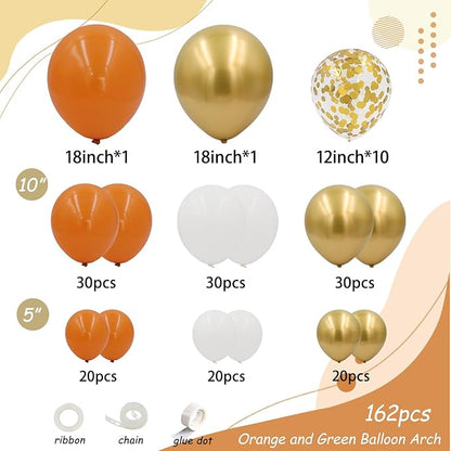 Orange and White Balloons Arch Kit, 162pcs Orange White Metallic Gold and Confetti Balloons for Fall Thanksgiving Baby Shower Halloween Anniversary Birthday Party Decorations