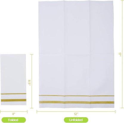FOCUSLINE 200 Linen Feel Disposable Bathroom Napkins, Soft and Absorbent Paper Guest Towels, Cloth-Like Hand Towels Decorative Paper Napkins for Parties, Weddings, Dinners or Events, Gold, 12" x 17"