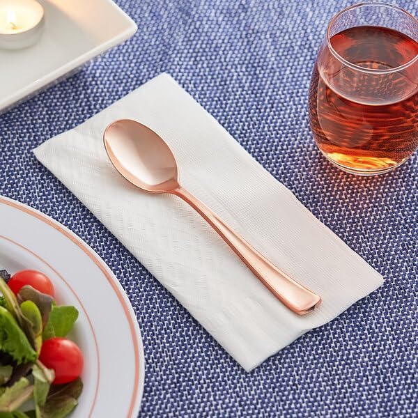 Classic Heavy Weight Plastic Spoons, 6.75 Inches, Rose Gold, 25 Pack, Disposable Teaspoons for Parties, Banquets, Catered Events