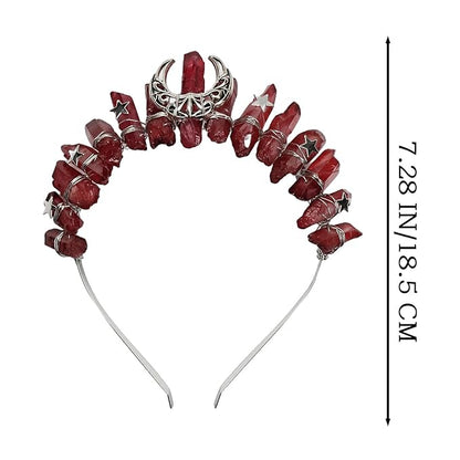Red Raw Crystal Headband, Tiara Rhinestone Hairband with Star and Moon Fashion Quartz Headwear for Women Girls (red1)