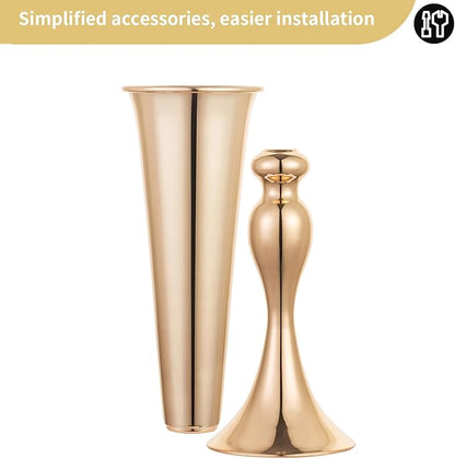 NUPTIO Gold Tall Centerpiece Table: 21.9" Trumpet Vases for Wedding Metal Flower Stand for Party Decorations Set of 10