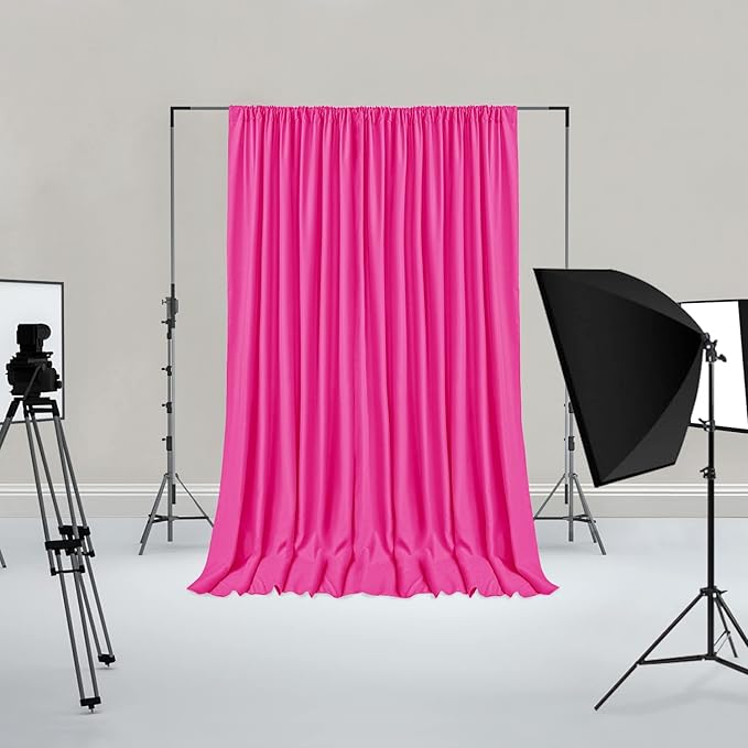 Hiasan Fuchsia Backdrop Curtains for Parties, Polyester Photography Backdrop Drapes for Family Gatherings, Wedding Decorations, 5ftx8ft, Set of 2 Panels