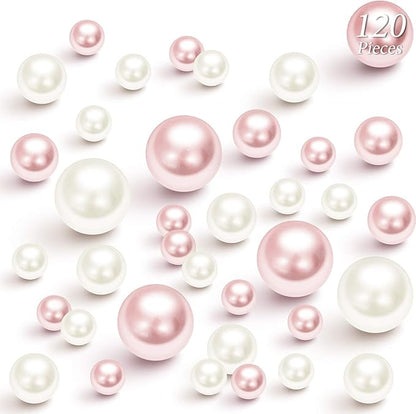Hicarer 120 Pieces Pearl for Vase Filler Pearl Bead Vase Centerpieces Brush Holder Assorted Round Faux Bead for Crafting, Home Wedding Table Decor 14/20/30 mm(Creamy White, Light Pink)
