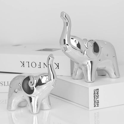 prosfalt A Pair Elephant Statue Home Decor,Modern Style Figurines,Sculpture for Office Desktop Bookshelf Living Room (Ceramics Silver)