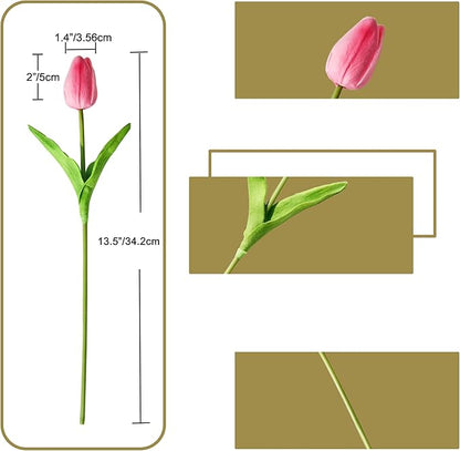 ONLY ART Artificial Pink Tulips 20 Pcs – 13.5 Inch PU Faux Flowers with Bendable Stems for Home Décor, Wedding Centerpieces, DIY Floral Arrangements, Table Decorations