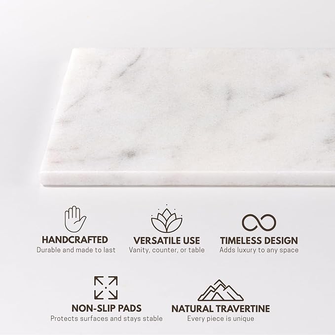Handcrafted Marble Tray – Bathroom Counter Organizer, Jewelry Tray, Perfume Organizer & Decorative Tray for Vanity Accessories, Coffee Table Decor & Bathroom Countertop (Rectangular, Mugla White)