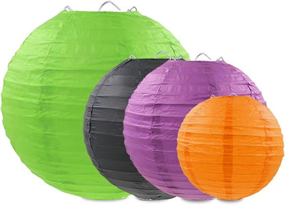 Halloween Paper Lanterns Black Purple Orange Green Halloween Party Decorations for Birthday Baby Shower Bachelorette Wedding Bathroom Hanging Supplies (12 PCS)