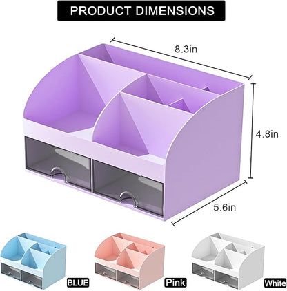 Makeup Organizer with Drawers, Cosmetic Storage for Dresser Vanity and Bathroom Countertop, Beauty Holder for Lipstick Brush, Skincare Organizer for Vanity, Cosmetic Display Case (Purple)