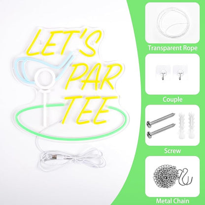 Golf Neon Sign for Wall Decor LED Golf Neon Light Wall Art Dimmable Let's Par Tee Lights Up Sign for Golf Course Gym Club Man Cave Bedroom Office Birthday Party Decorations
